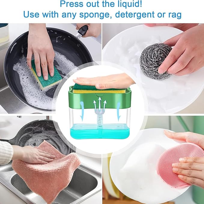 UPGRADED Liquid Soap Dispenser & Sponge Holder (WITH FREE SPONGE)